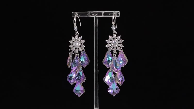 Pink Magic Color Glass and Austrian Crystal Floral Earrings in Stainless Steel and Silvertone