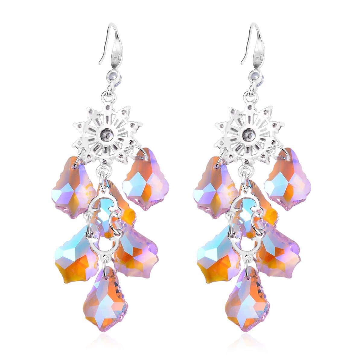 Pink Magic Color Glass and Austrian Crystal Floral Earrings in Stainless Steel and Silvertone image number 3