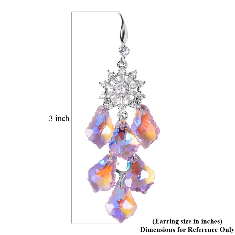 Pink Magic Color Glass and Austrian Crystal Floral Earrings in Stainless Steel and Silvertone