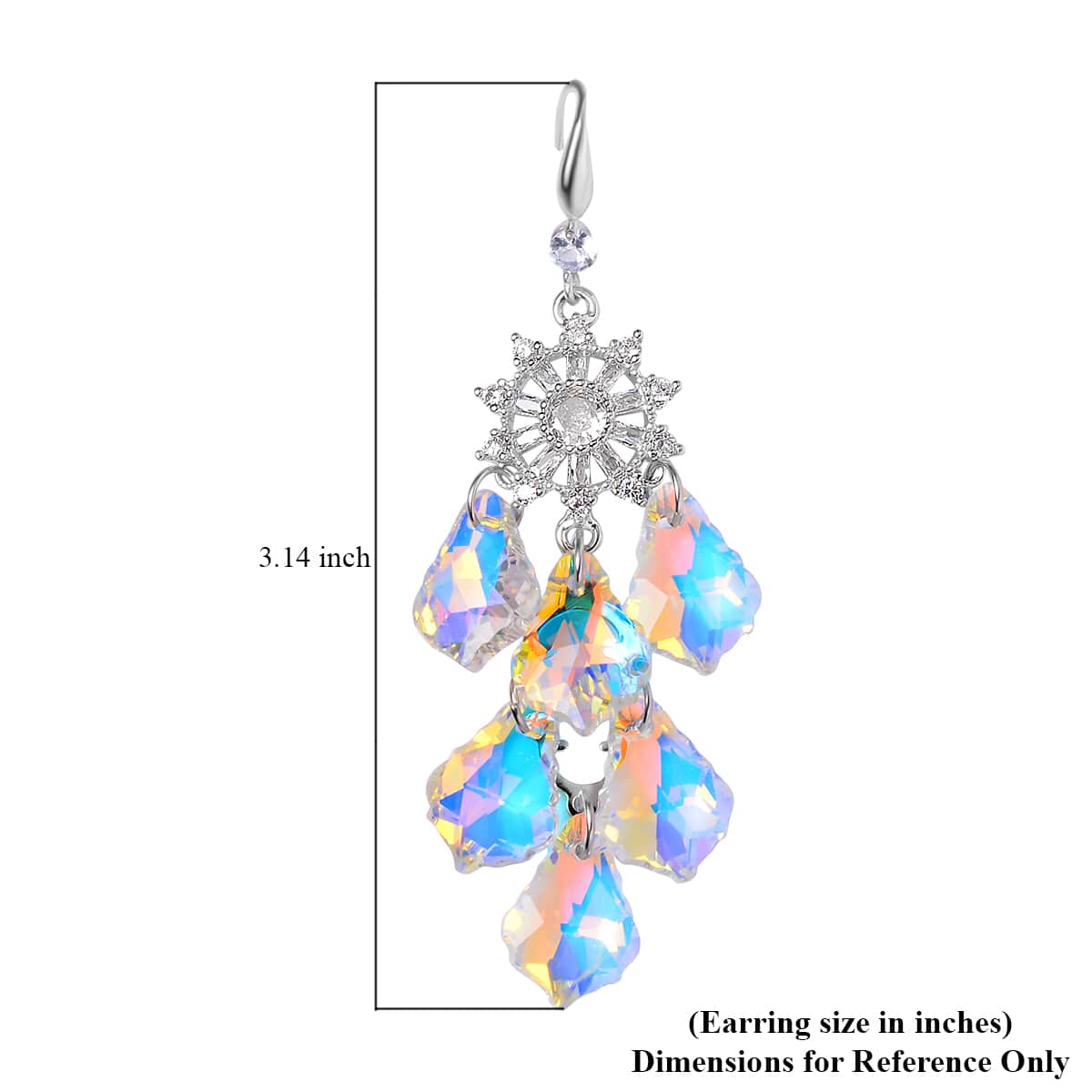 White Mystic Color Glass and Austrian Crystal Chandelier Earrings in Silvertone image number 4