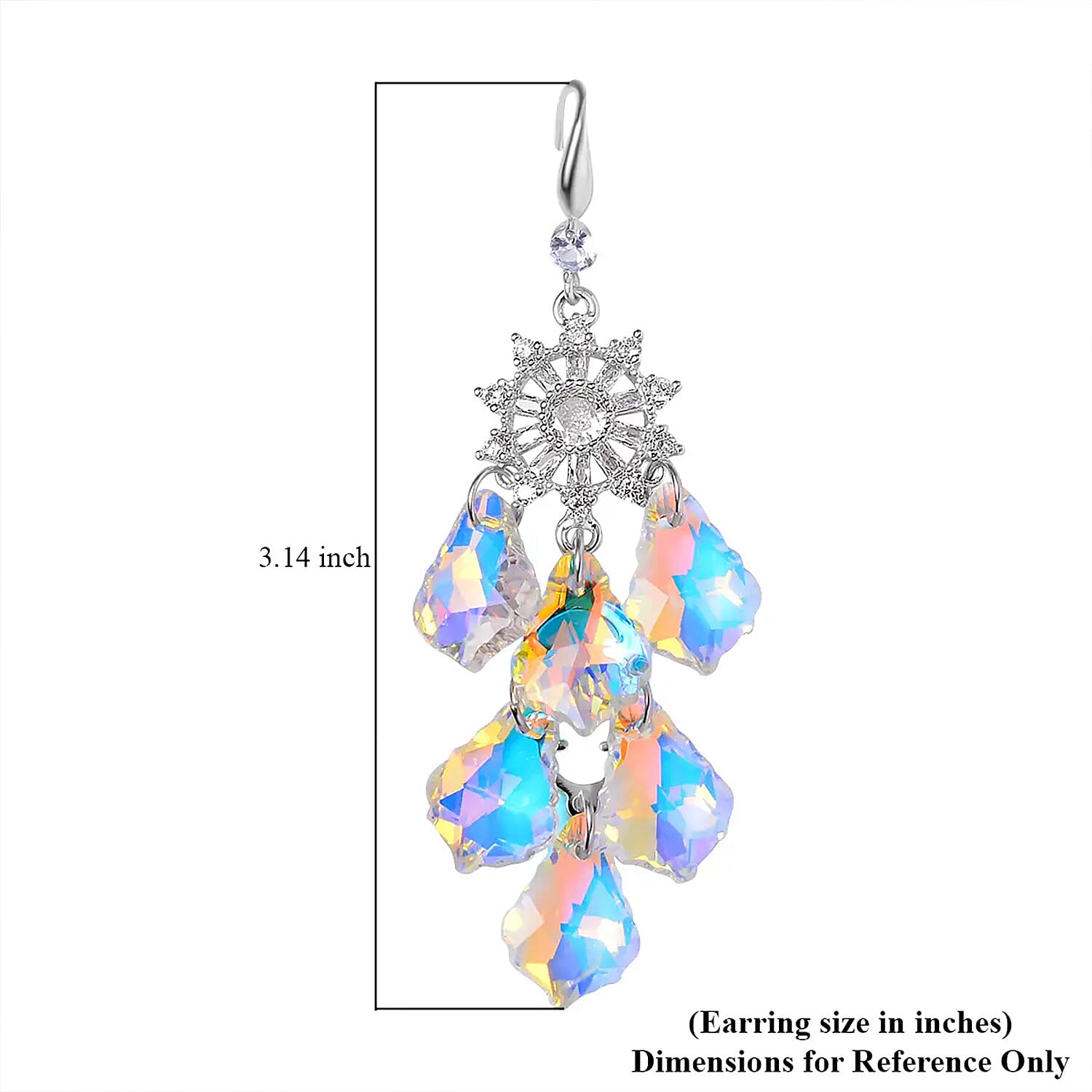 White Mystic Color Glass and Austrian Crystal Chandelier Earrings in Silvertone