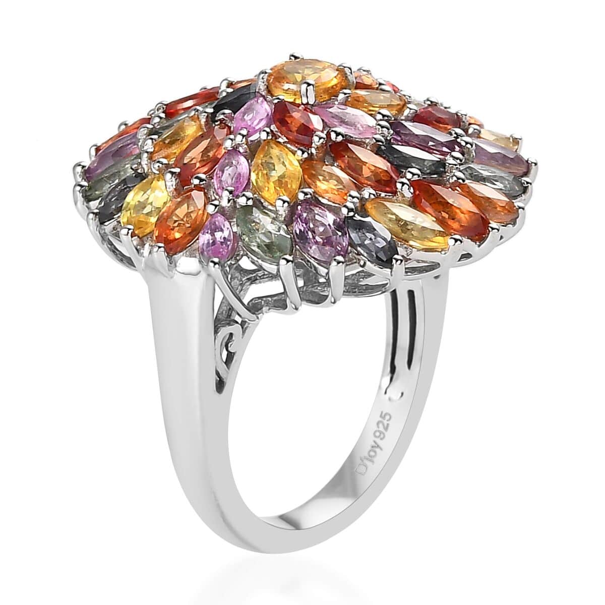 Multi Sapphire Floral Ring in Platinum Over Sterling Silver (Size 10.0) 6.85 ctw image number 3