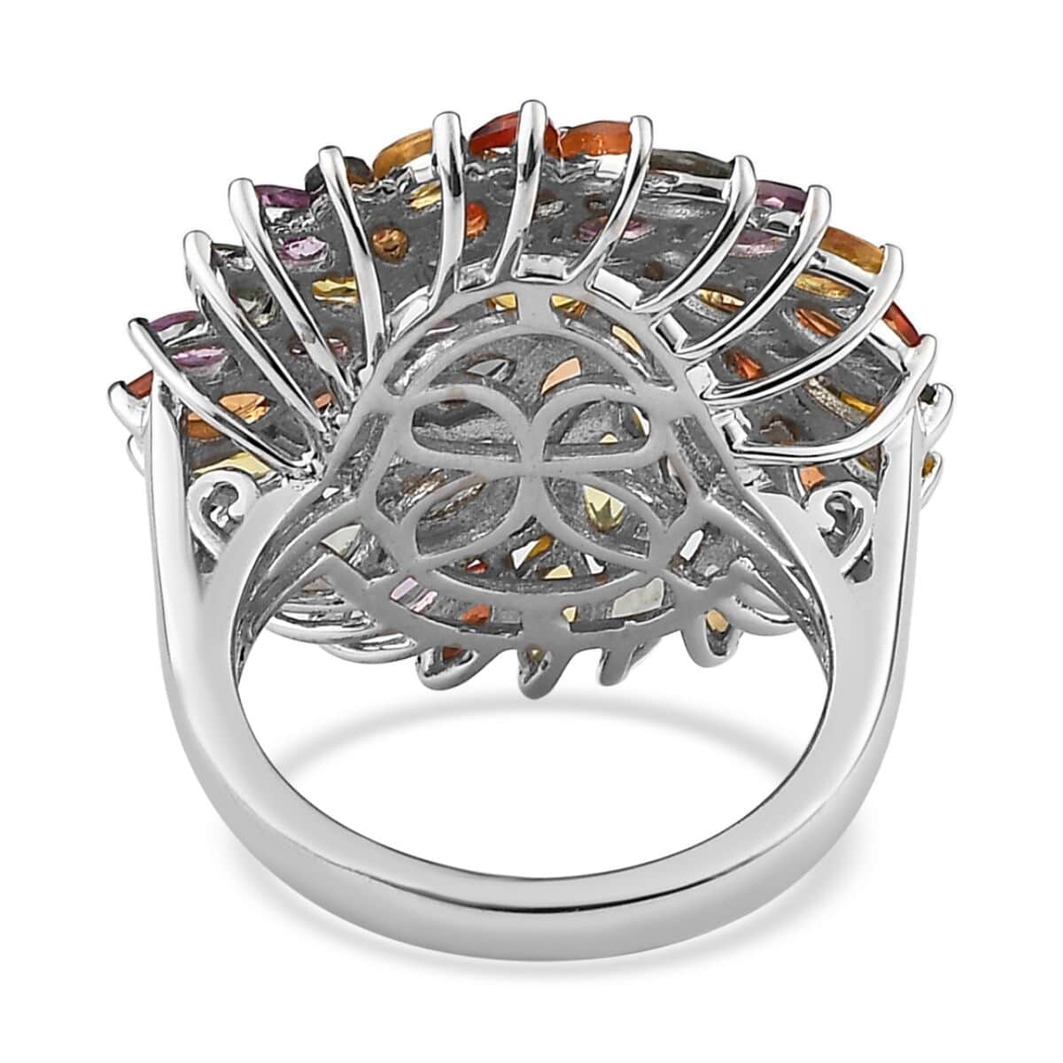 Multi Sapphire Floral Ring in Platinum Over Sterling Silver (Size 10.0) 6.85 ctw image number 4