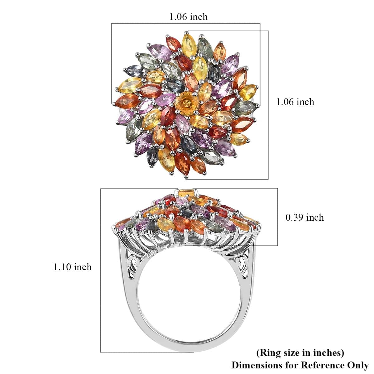 Multi Sapphire Floral Ring in Platinum Over Sterling Silver (Size 10.0) 6.85 ctw image number 5