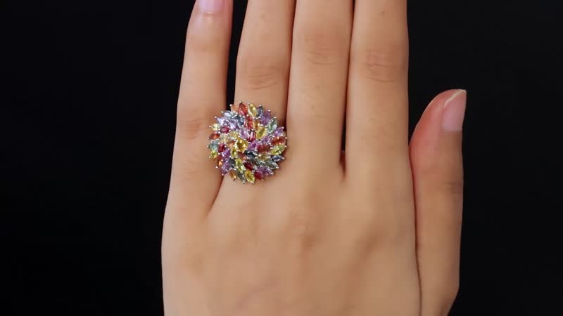Multi Sapphire Floral Ring in Platinum Over Sterling Silver (Size 10.0) 6.85 ctw