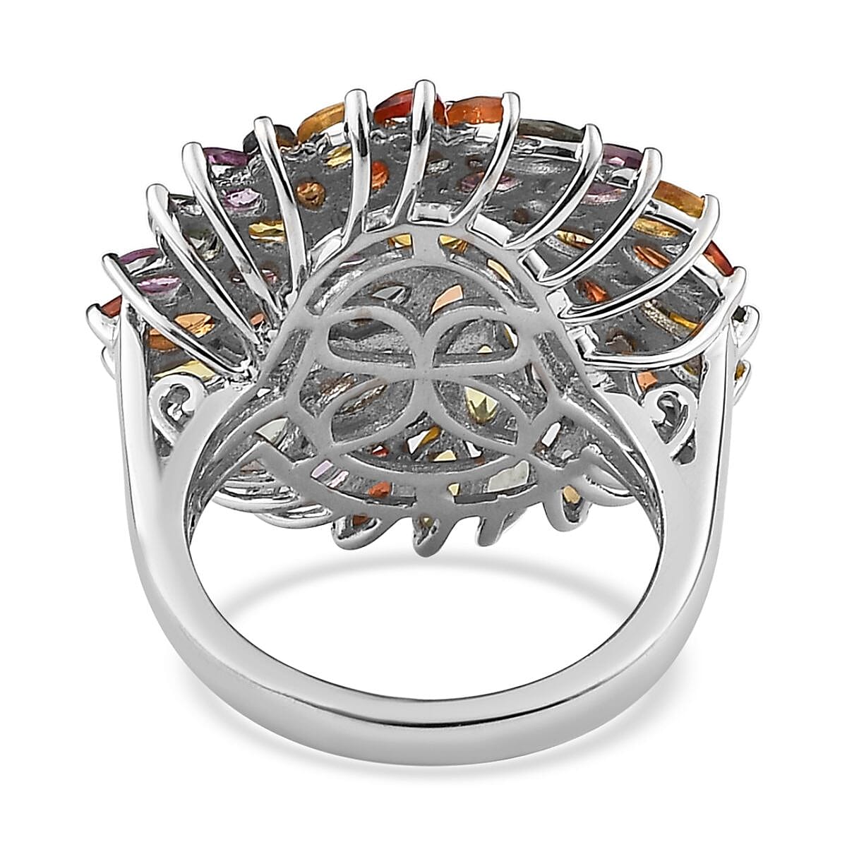 Multi Sapphire Floral Ring in Platinum Over Sterling Silver (Size 5.0) 6.85 ctw image number 4