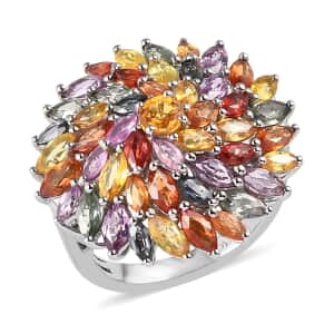 Multi Sapphire Floral Ring in Platinum Over Sterling Silver (Size 6.0) 6.85 ctw
