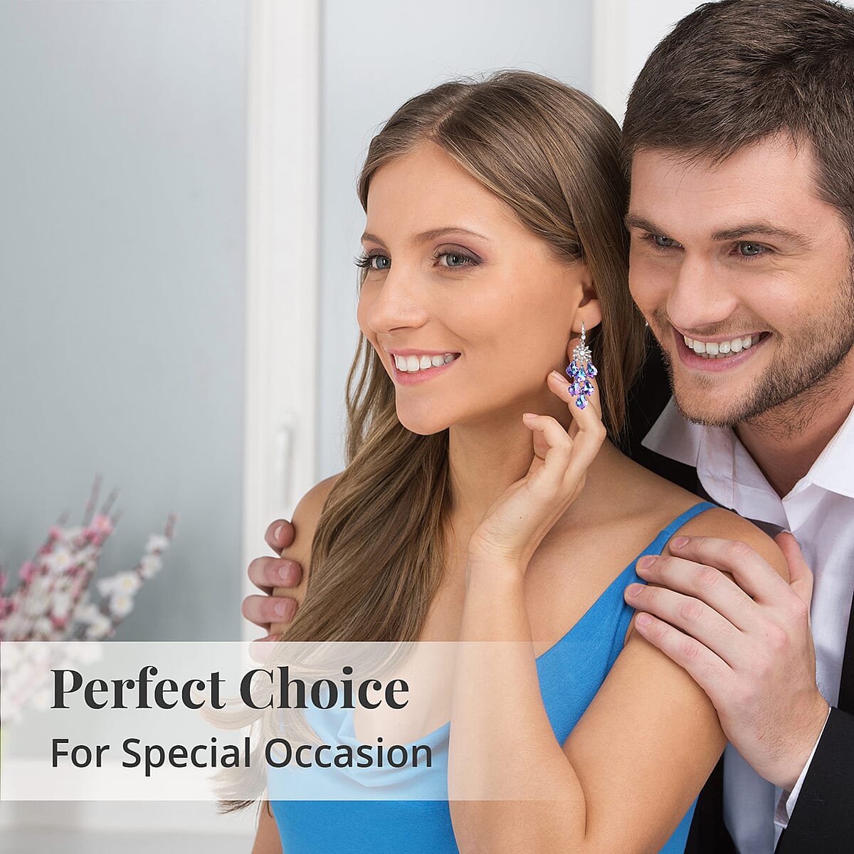 Purple Magic Color Glass and Austrian Crystal Chandelier Earrings in Silvertone image number 5