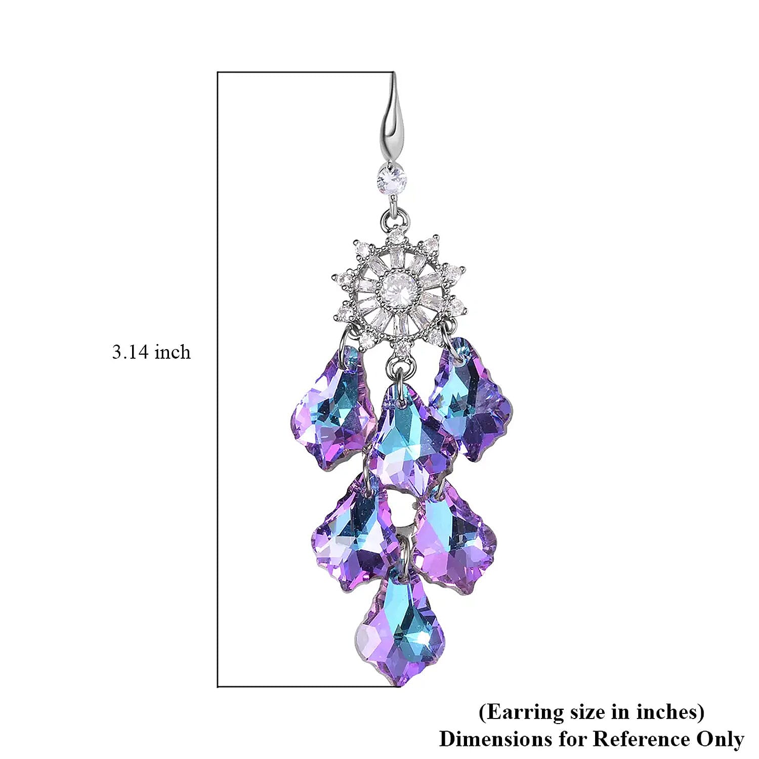 Purple Magic Color Glass and Austrian Crystal Chandelier Earrings in Silvertone
