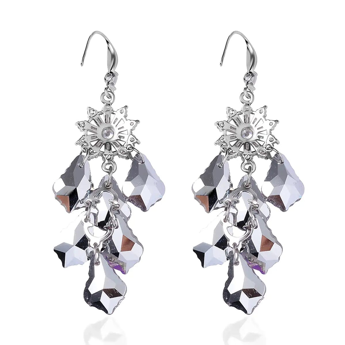 Purple Magic Color Glass and Austrian Crystal Chandelier Earrings in Silvertone image number 8