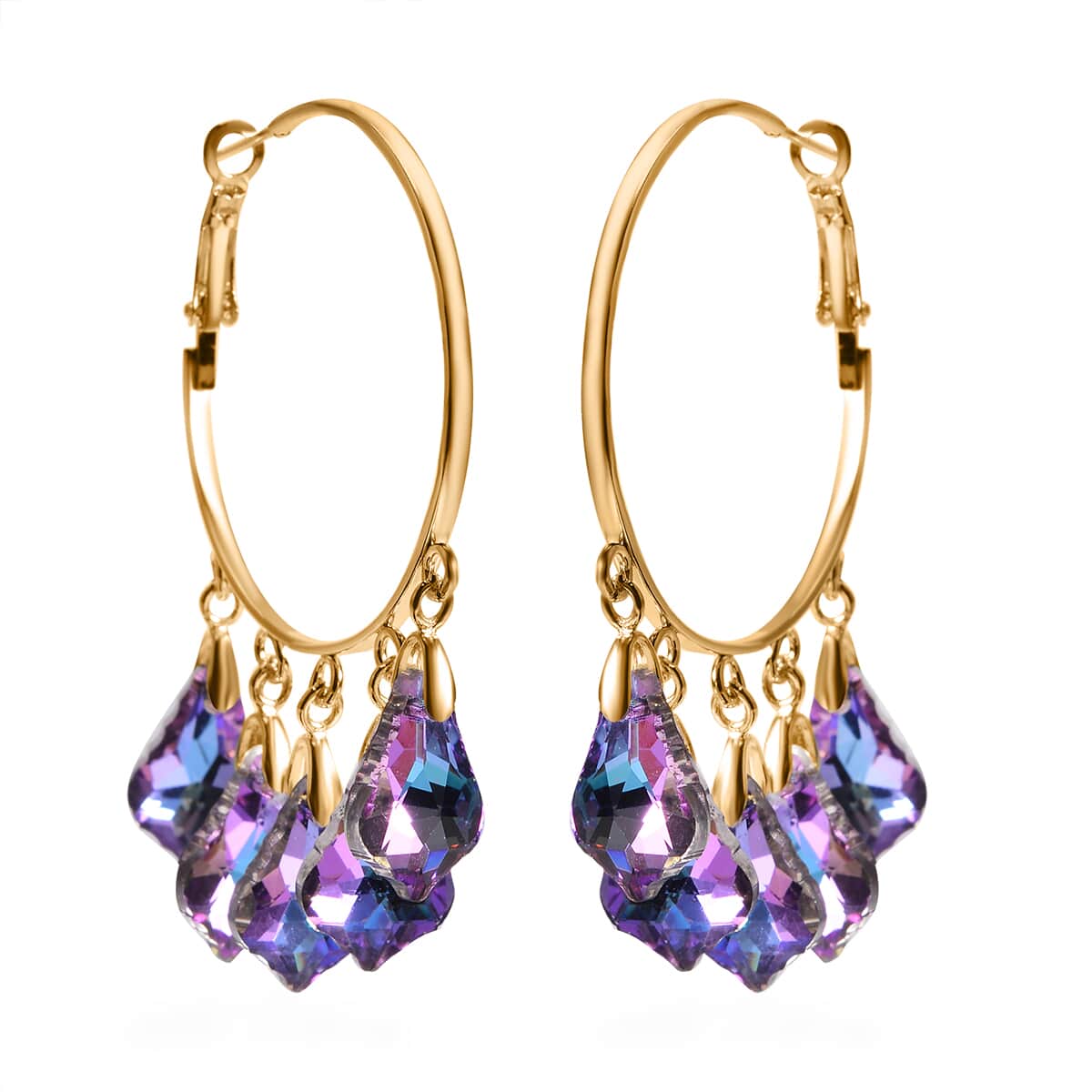 Purple Magic Color Glass Chandelier Earrings in Goldtone image number 0