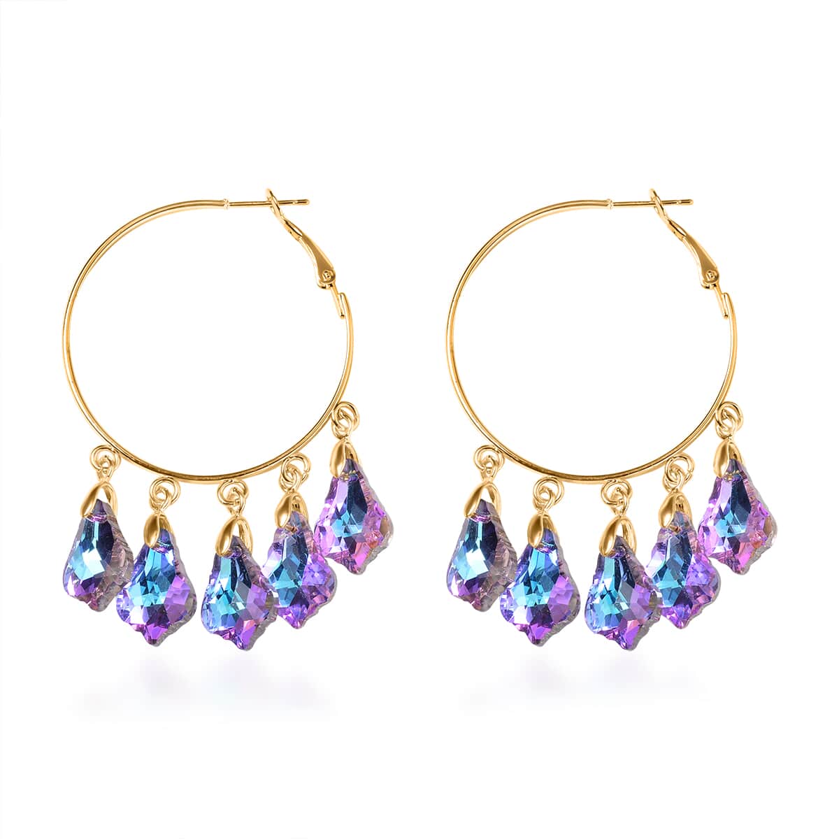 Purple Magic Color Glass Chandelier Earrings in Goldtone image number 3