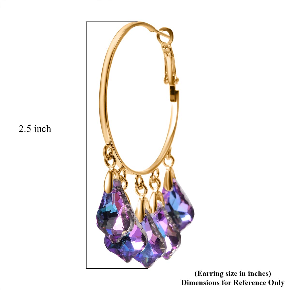 Purple Magic Color Glass Chandelier Earrings in Goldtone image number 4