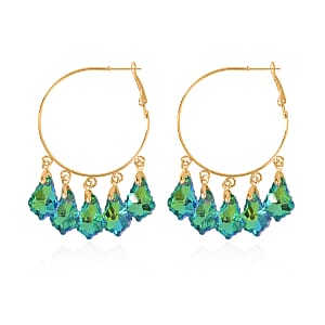 Green Magic Color Glass Earrings in Goldtone