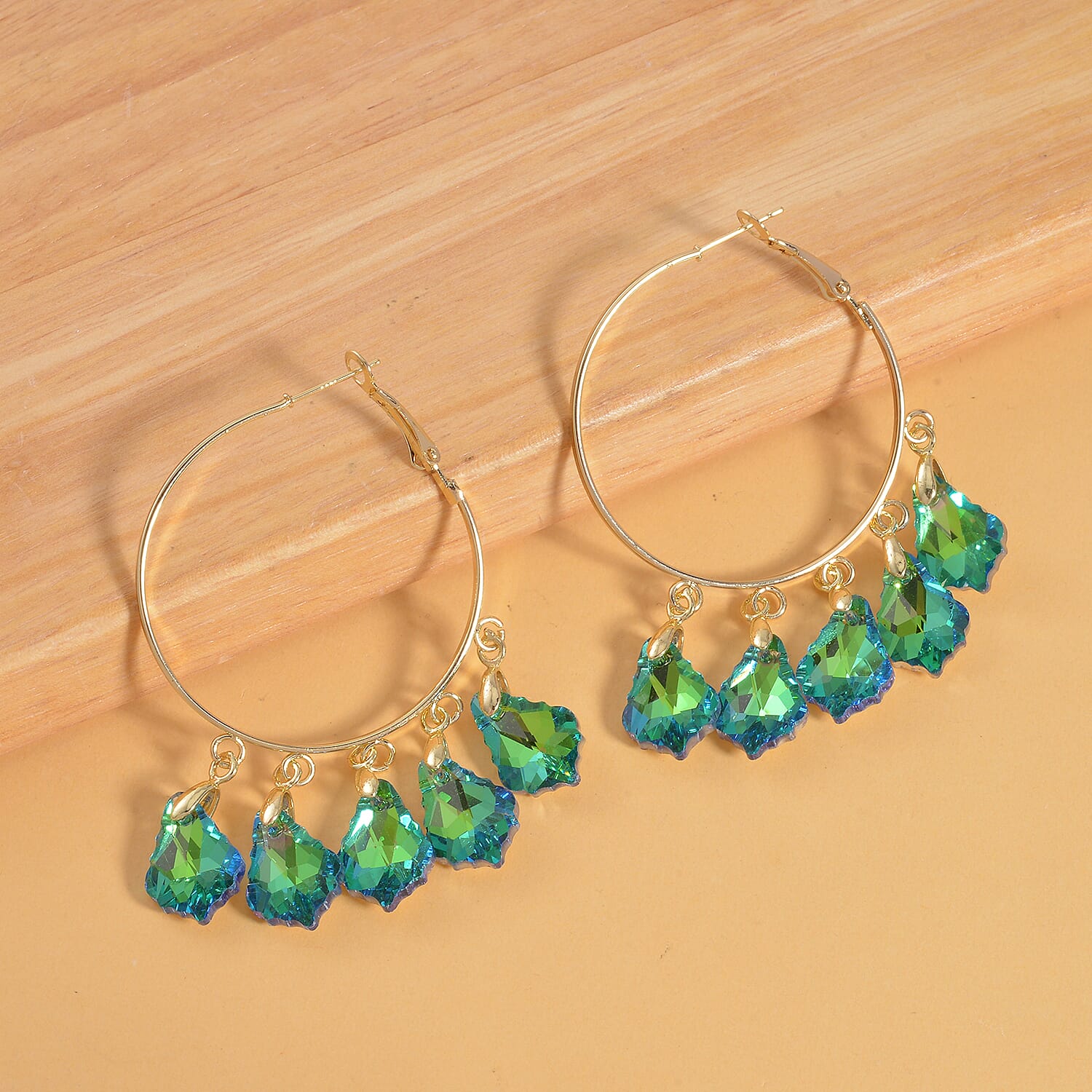 Green Magic Color Glass Earrings in Goldtone