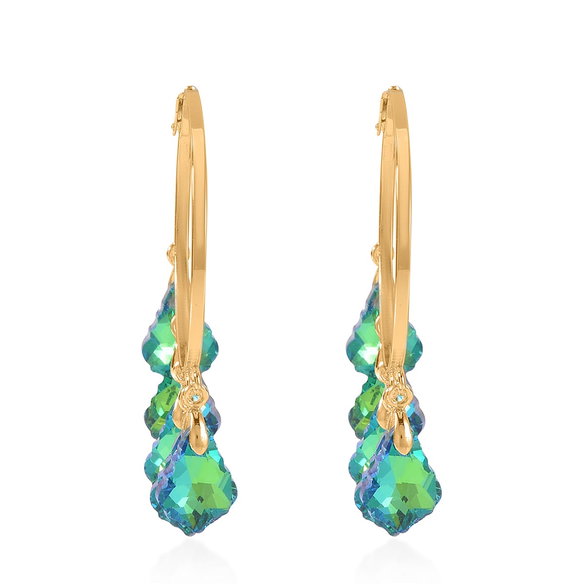 Green Magic Color Glass Earrings in Goldtone image number 3