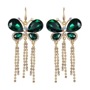 Green Glass, Austrian Crystal Butterfly Earrings in ION Plated YG Stainless Steel & Goldtone