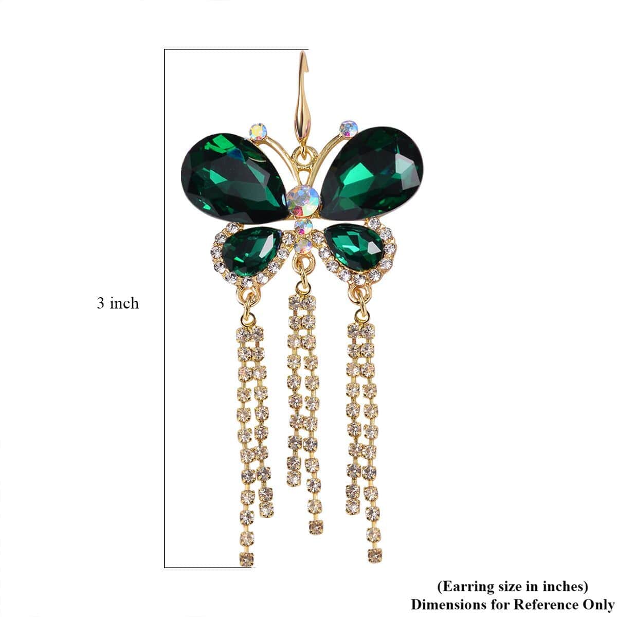 Green Glass, Austrian Crystal Butterfly Earrings in ION Plated YG Stainless Steel & Goldtone image number 4