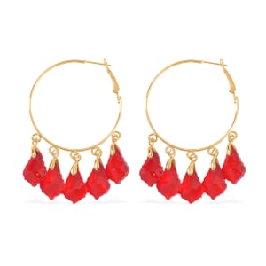 Red Glass Earrings in Goldtone