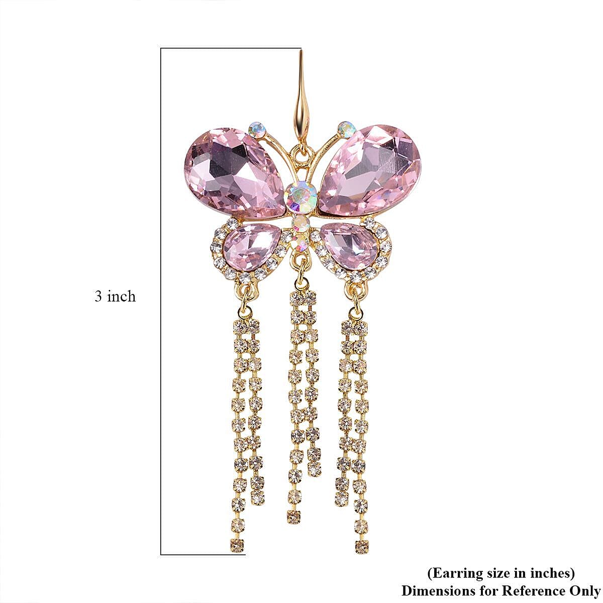 Pink Glass and Austrian Crystal Butterfly Earrings in ION Plated YG Stainless Steel & Goldtone image number 4