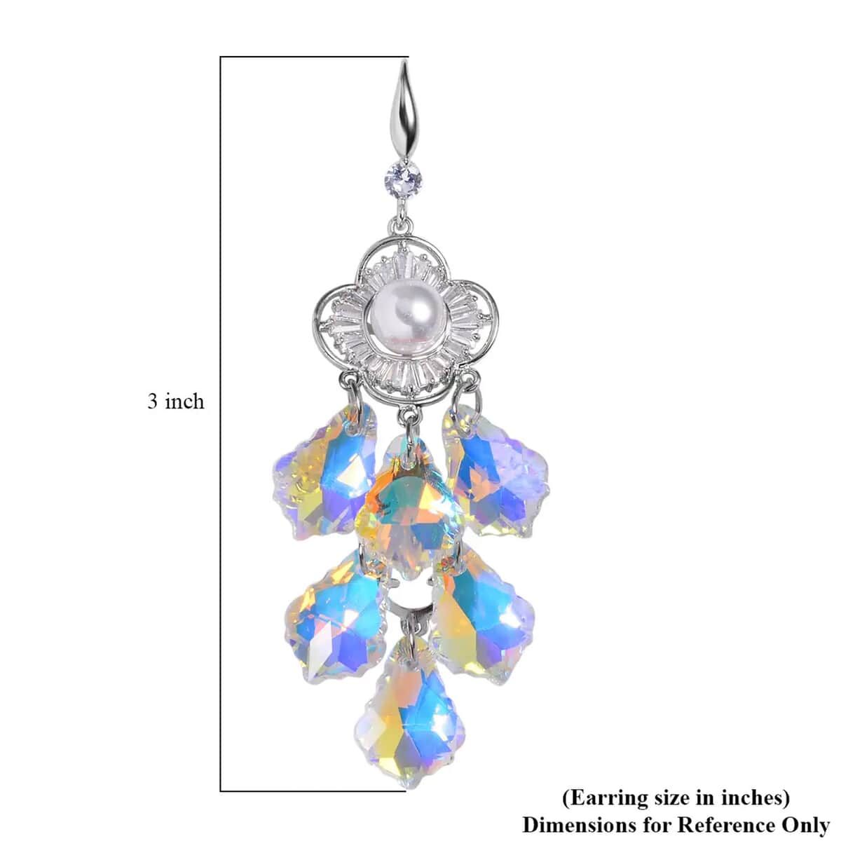 White Mystic Color Glass, Austrian Crystal and Simulated Pearl Chandelier Earrings in Silvertone image number 6