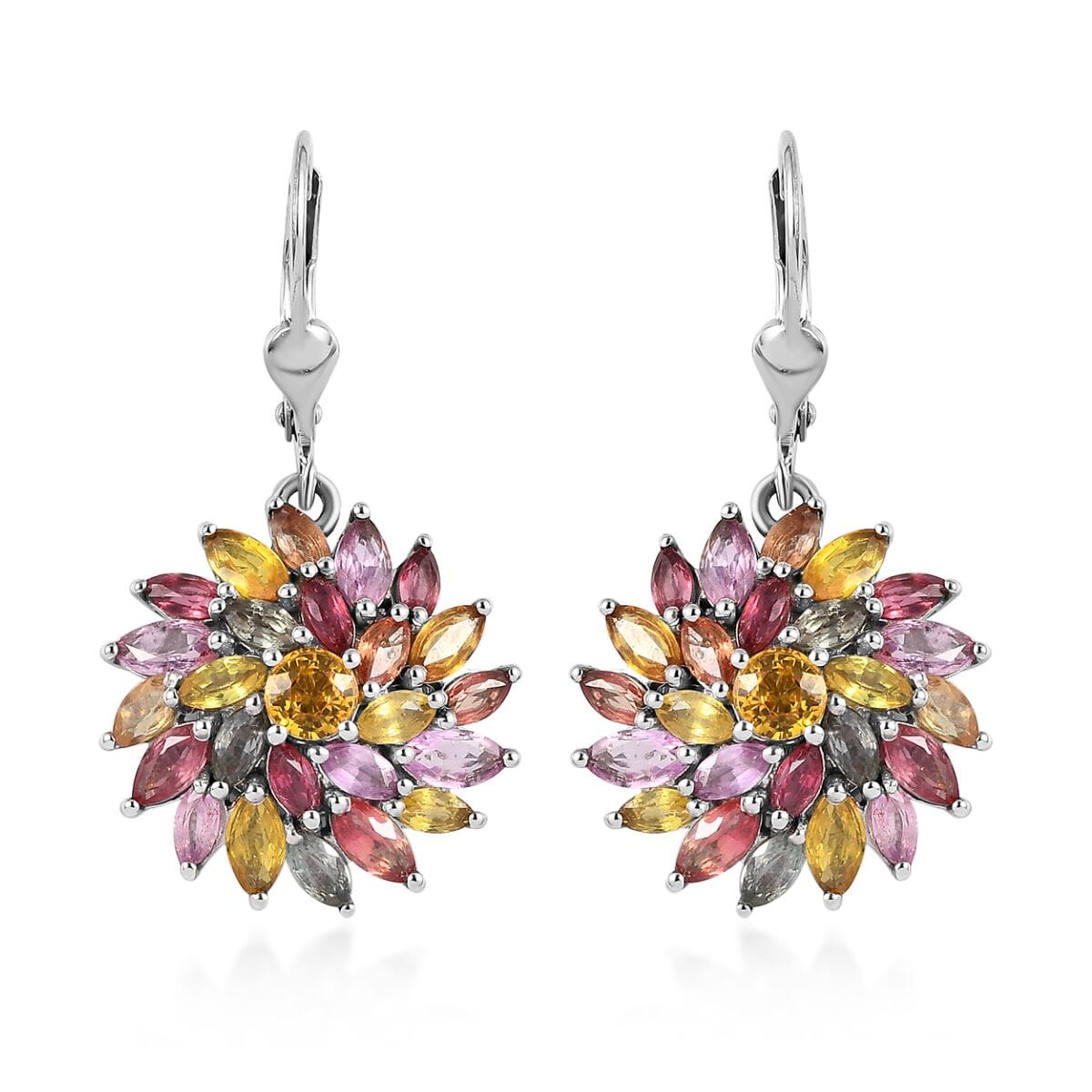 Multi Sapphire Floral Earrings in Platinum Over Sterling Silver 6.65 ctw image number 0