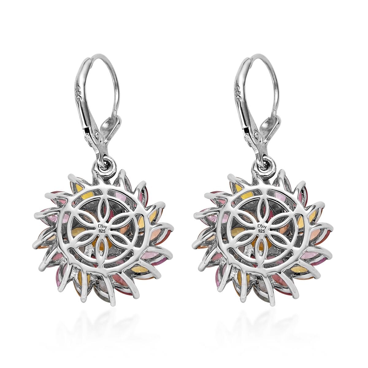Multi Sapphire Floral Earrings in Platinum Over Sterling Silver 6.65 ctw image number 3