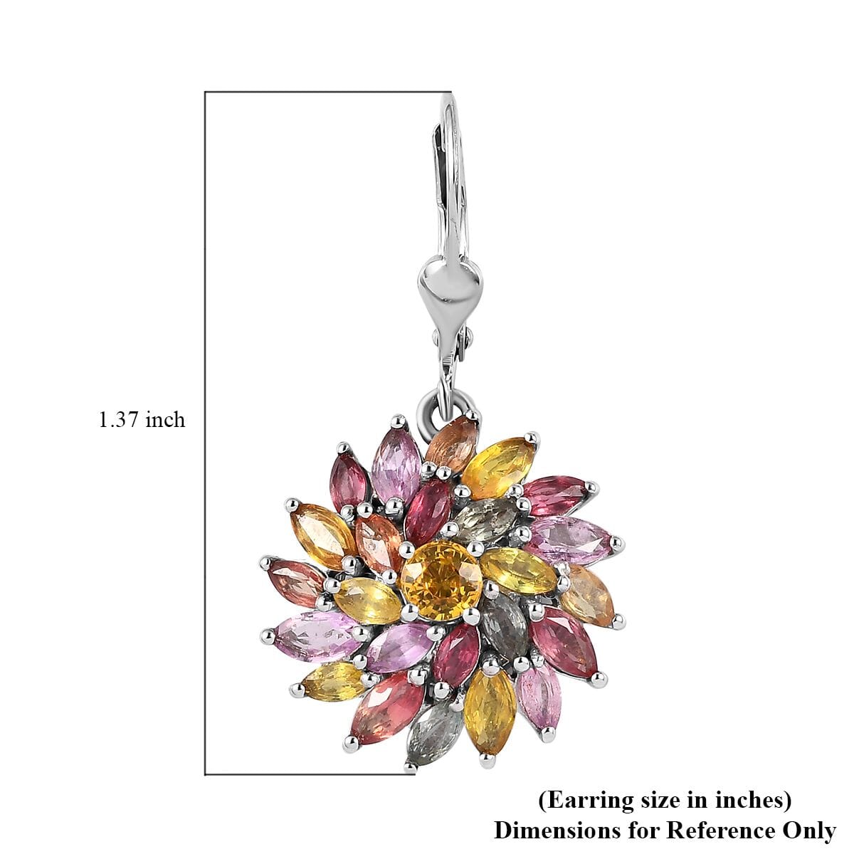 Multi Sapphire Floral Earrings in Platinum Over Sterling Silver 6.65 ctw image number 4