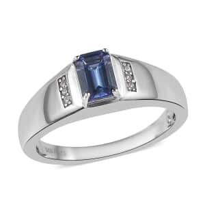 Tanzanite and White Zircon Men's Ring in Platinum Over Sterling Silver 0.85 ctw