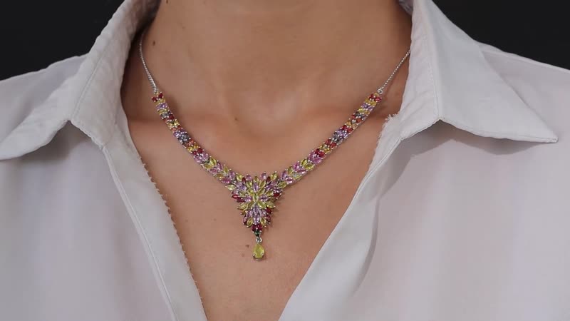 Multi Sapphire Necklace 18 Inches in Platinum Over Sterling Silver 18.60 ctw