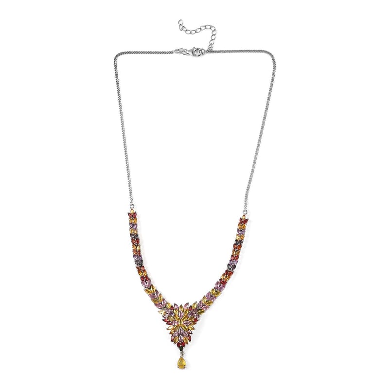 Multi Sapphire Necklace 18 Inches in Platinum Over Sterling Silver 18.60 ctw