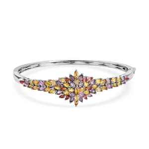 Multi Sapphire Floral Bangle Bracelet in Platinum Over Sterling Silver (7.25 In) 10.40 ctw