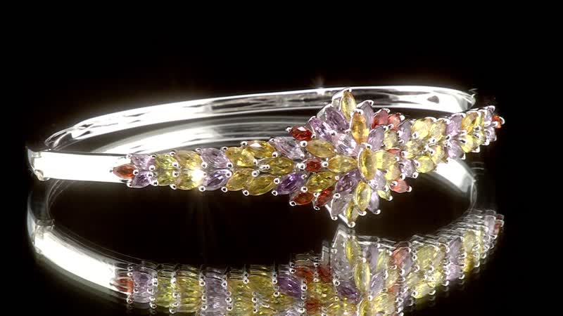 Multi Sapphire Floral Bangle Bracelet in Platinum Over Sterling Silver (7.25 In) 10.40 ctw