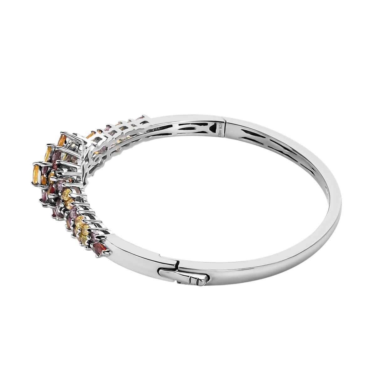 Multi Sapphire Floral Bangle Bracelet in Platinum Over Sterling Silver (7.25 In) 10.40 ctw image number 3