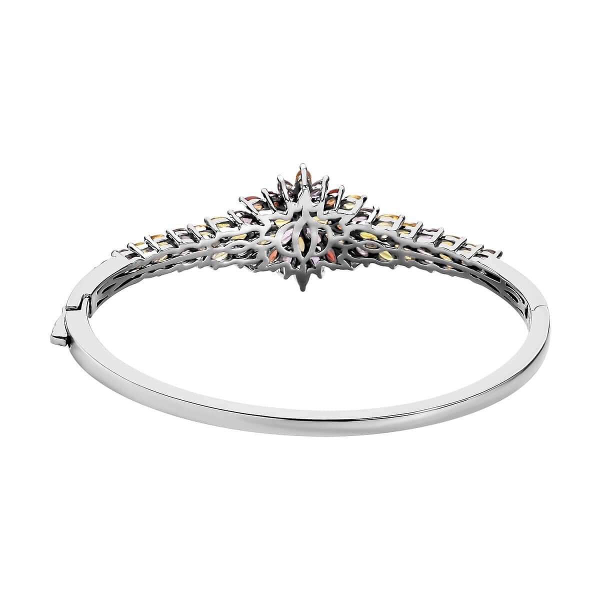 Multi Sapphire Floral Bangle Bracelet in Platinum Over Sterling Silver (7.25 In) 10.40 ctw image number 4