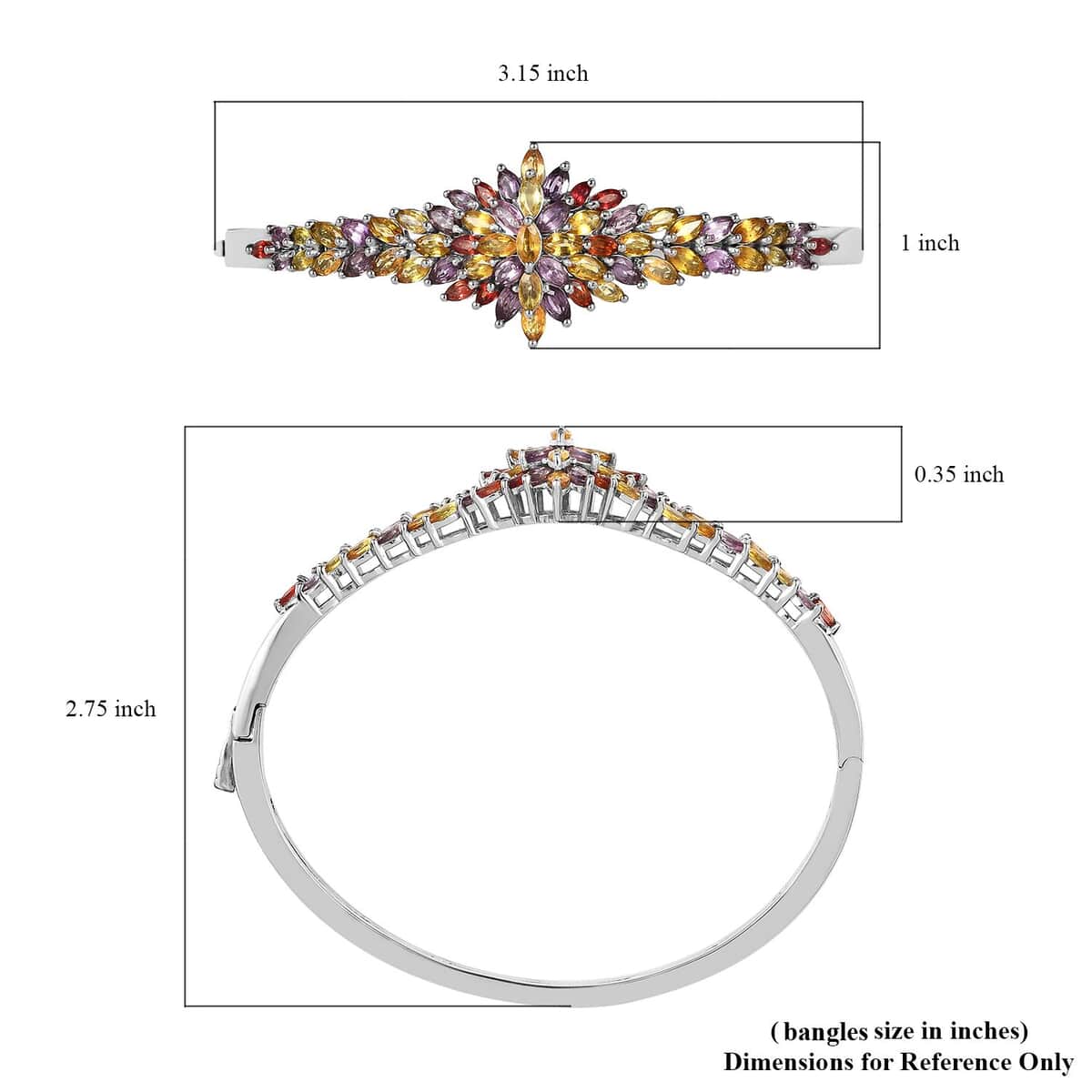 Multi Sapphire Floral Bangle Bracelet in Platinum Over Sterling Silver (7.25 In) 10.40 ctw image number 5