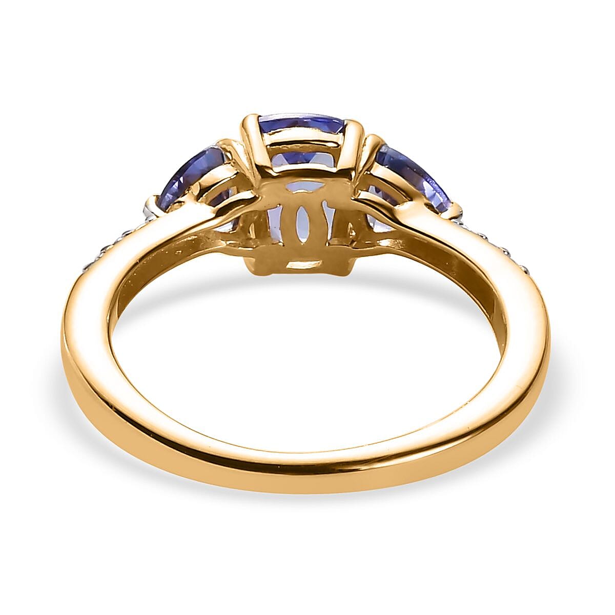 Tanzanite and White Zircon 3 Stone Ring in Vermeil Yellow Gold Over Sterling Silver (Size 10.0) 1.25 ctw