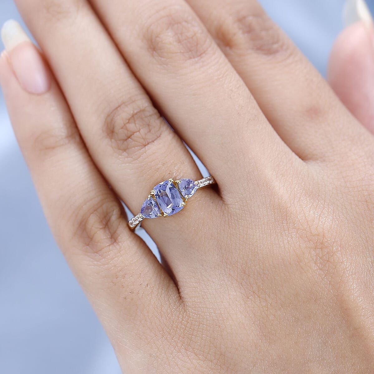 Tanzanite and White Zircon 3 Stone Ring in Vermeil Yellow Gold Over Sterling Silver (Size 9.0) 1.25 ctw image number 2