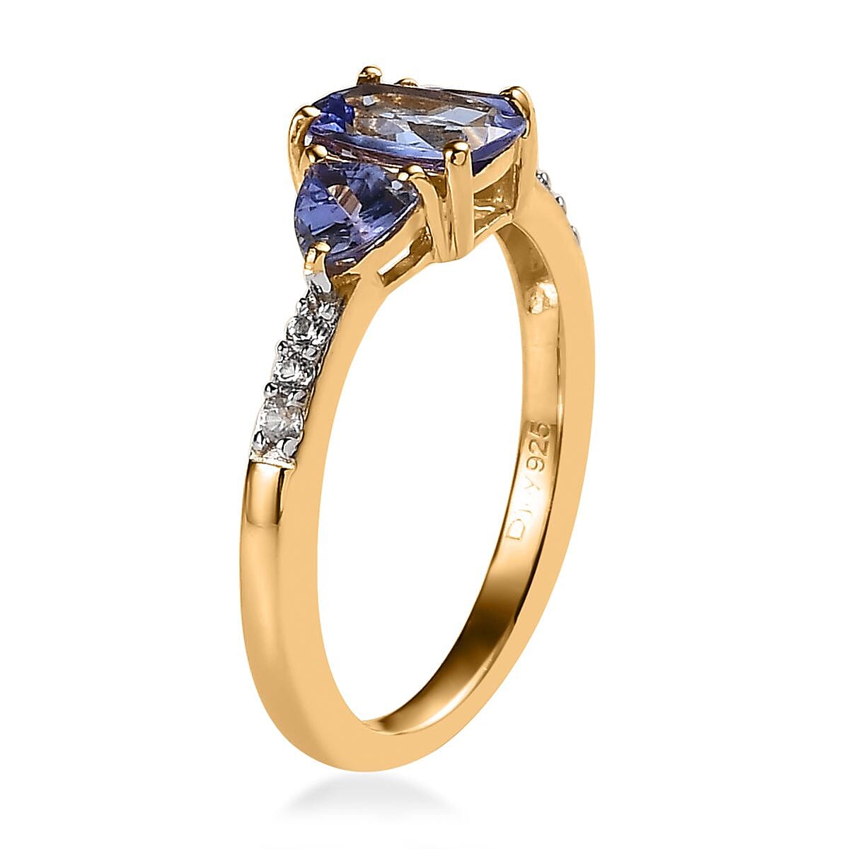 Tanzanite and White Zircon 3 Stone Ring in Vermeil Yellow Gold Over Sterling Silver (Size 9.0) 1.25 ctw image number 3