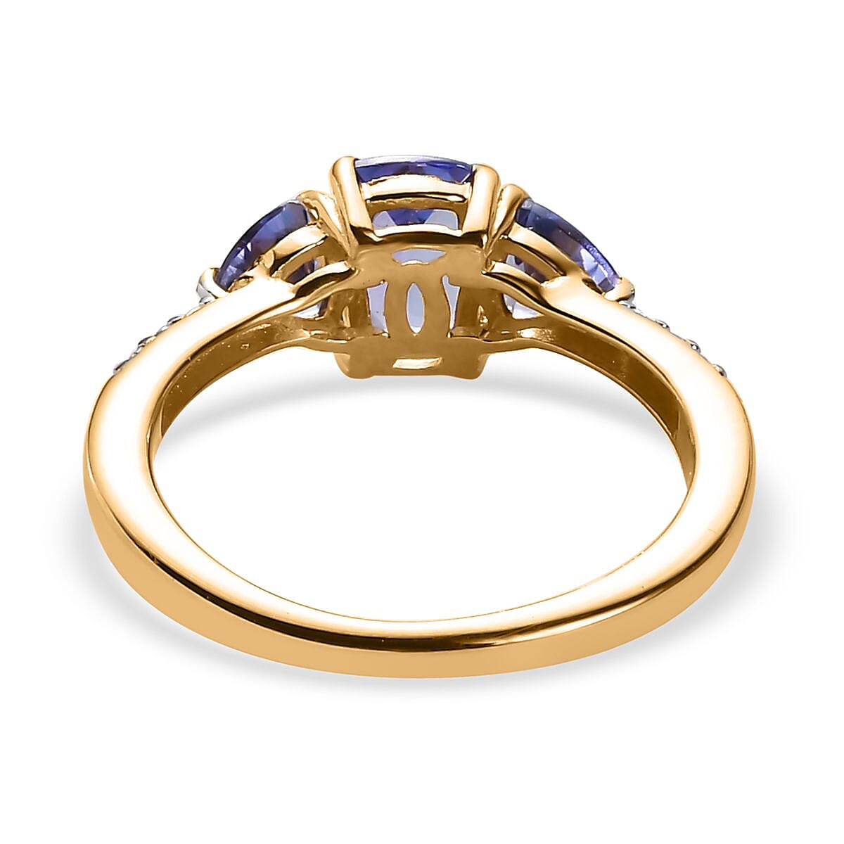 Tanzanite and White Zircon 3 Stone Ring in Vermeil Yellow Gold Over Sterling Silver (Size 9.0) 1.25 ctw image number 4
