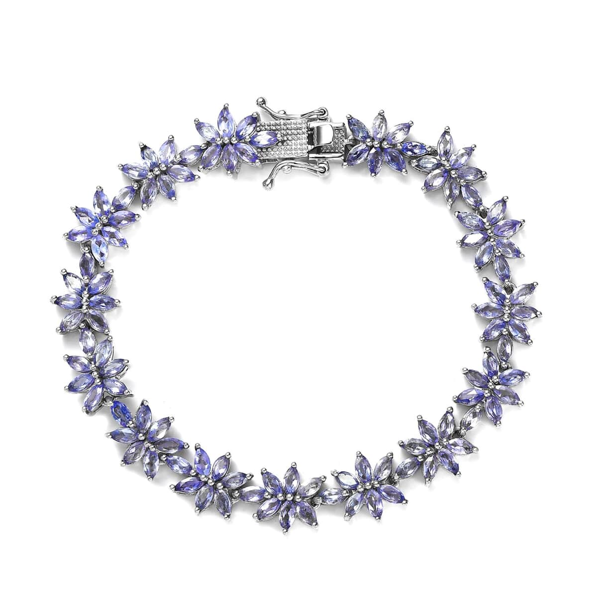 Tanzanite 9.50 ctw Floral Link Bracelet in Platinum Over Sterling Silver (6.50 In) image number 0