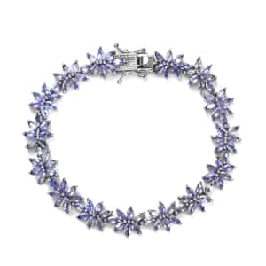 Tanzanite 9.50 ctw Floral Link Bracelet in Platinum Over Sterling Silver (6.50 In)