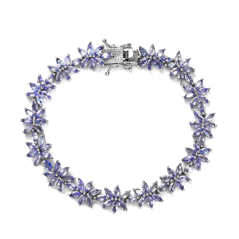 D'Joy Tanzanite 9.50 ctw Floral Link Bracelet in Platinum Over Sterling Silver (6.50 In)