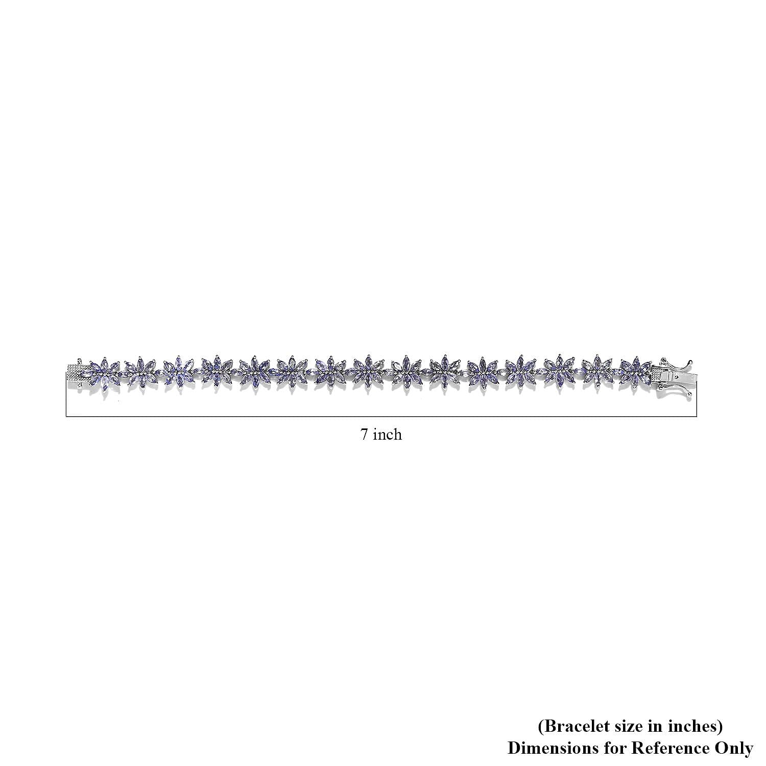 D'Joy Tanzanite 9.50 ctw Floral Link Bracelet in Platinum Over Sterling Silver (6.50 In)