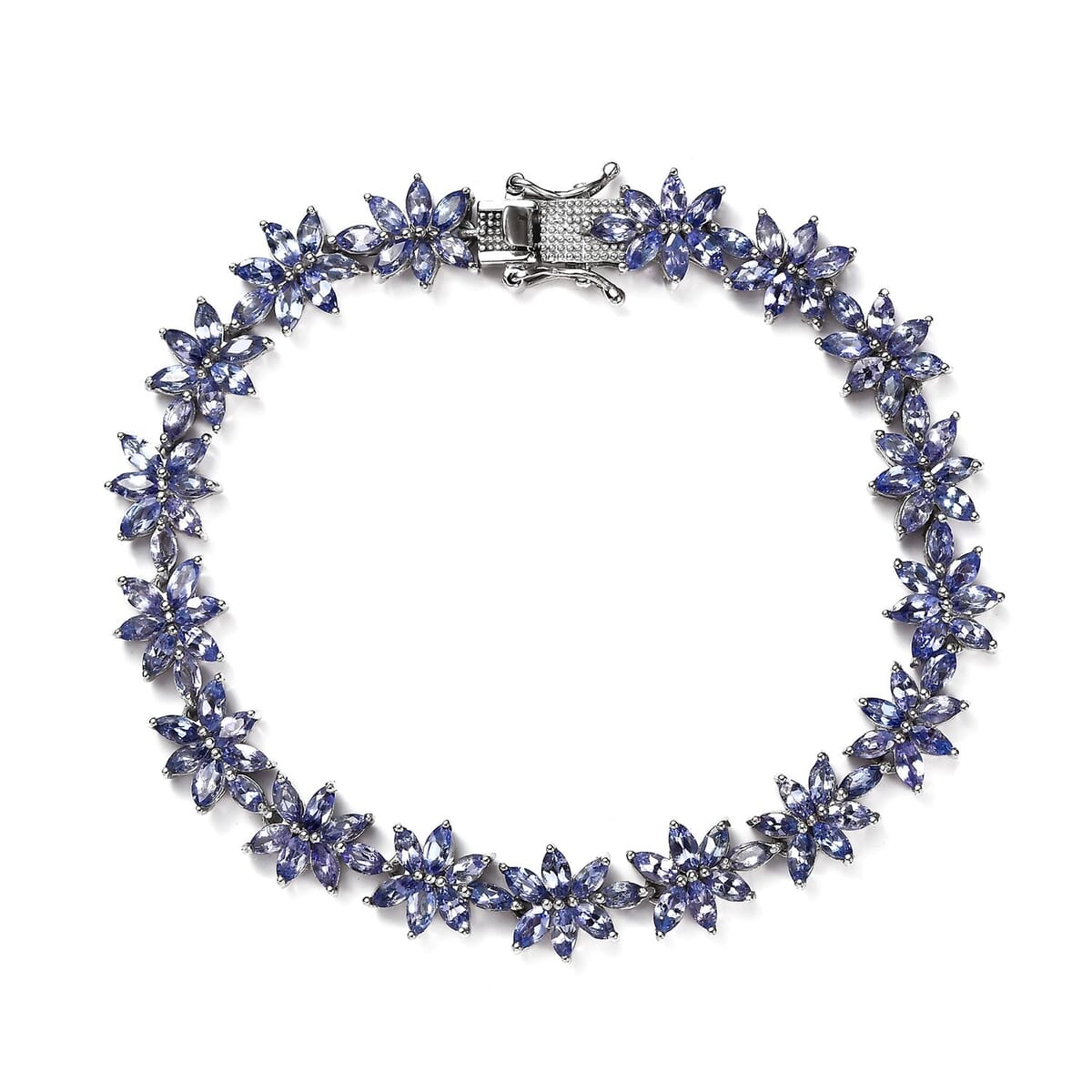 Tanzanite 10.85 ctw Floral Link Bracelet in Platinum Over Sterling Silver (7.25 In) image number 0