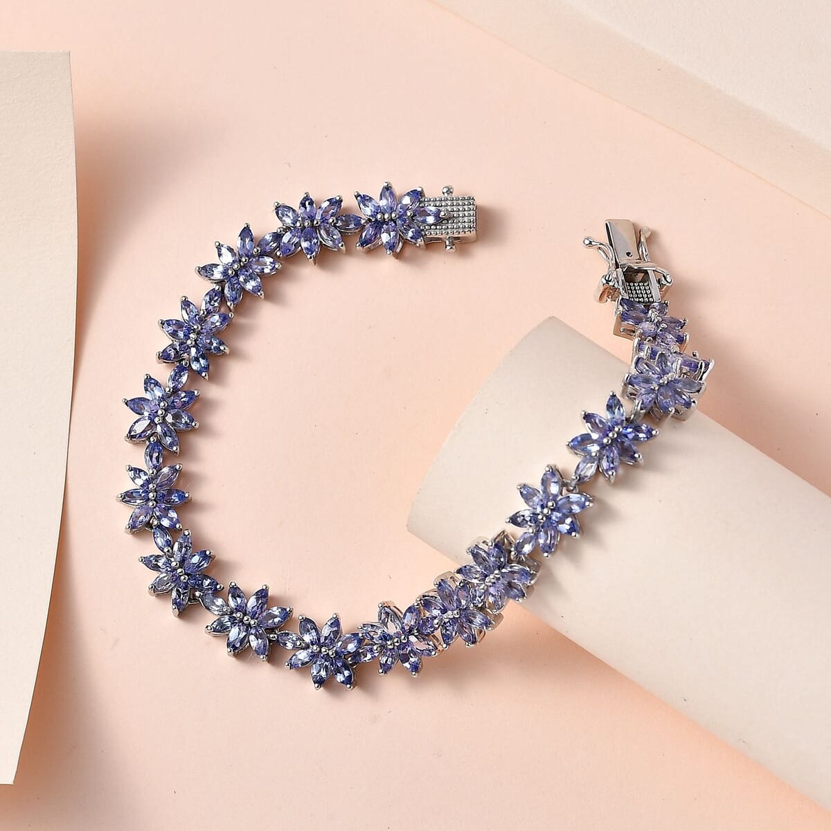Tanzanite 10.85 ctw Floral Link Bracelet in Platinum Over Sterling Silver (7.25 In) image number 1