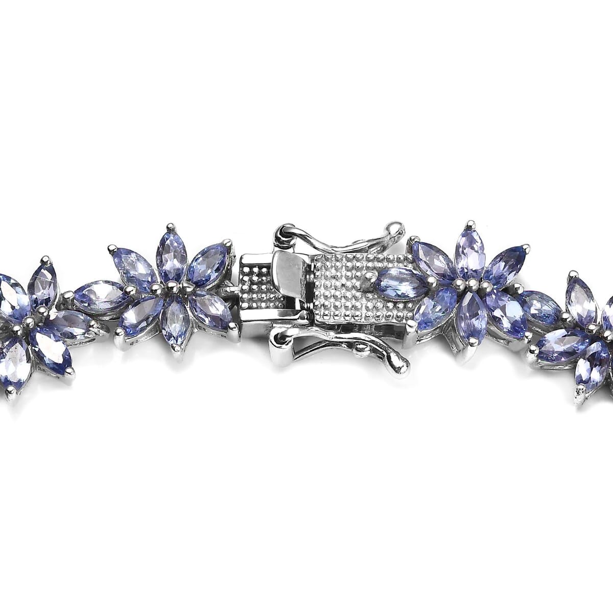 Tanzanite 10.85 ctw Floral Link Bracelet in Platinum Over Sterling Silver (7.25 In) image number 3