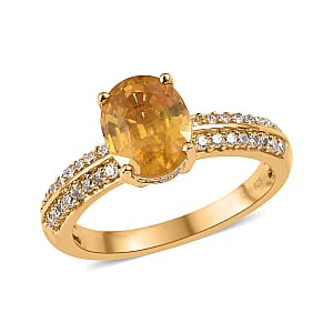 Premium Yellow Sapphire and Moissanite Ring in Vermeil Yellow Gold Over Sterling Silver (Size 7.0) 3.00 ctw