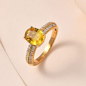 Premium Yellow Sapphire and Moissanite Ring in Vermeil Yellow Gold Over Sterling Silver (Size 7.0) 3.00 ctw