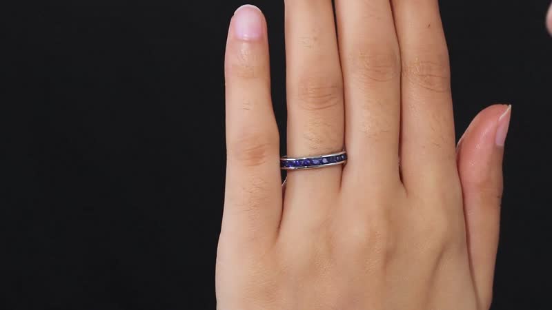 Premium Ceylon Blue Sapphire Half Eternity Band Ring in Platinum Over Sterling Silver 0.90 ctw